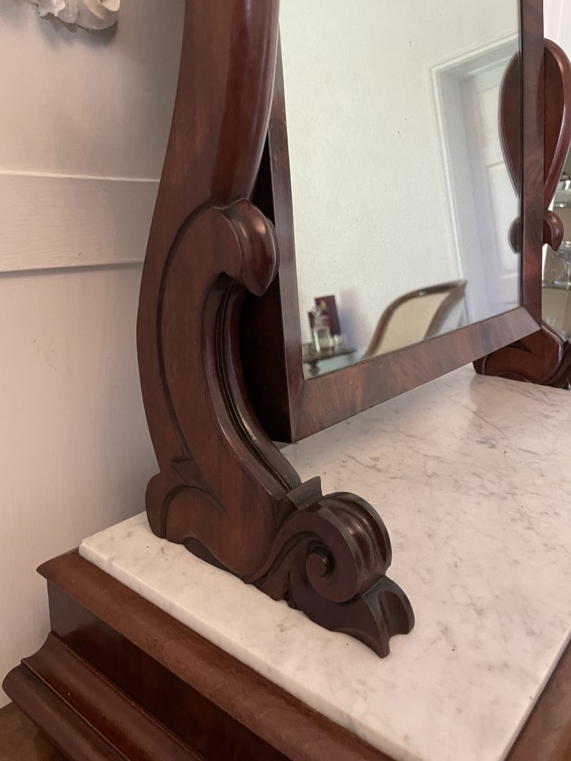 Large Antique Victorian Mahogany and Marble Topped Swing Mirror - Image 8